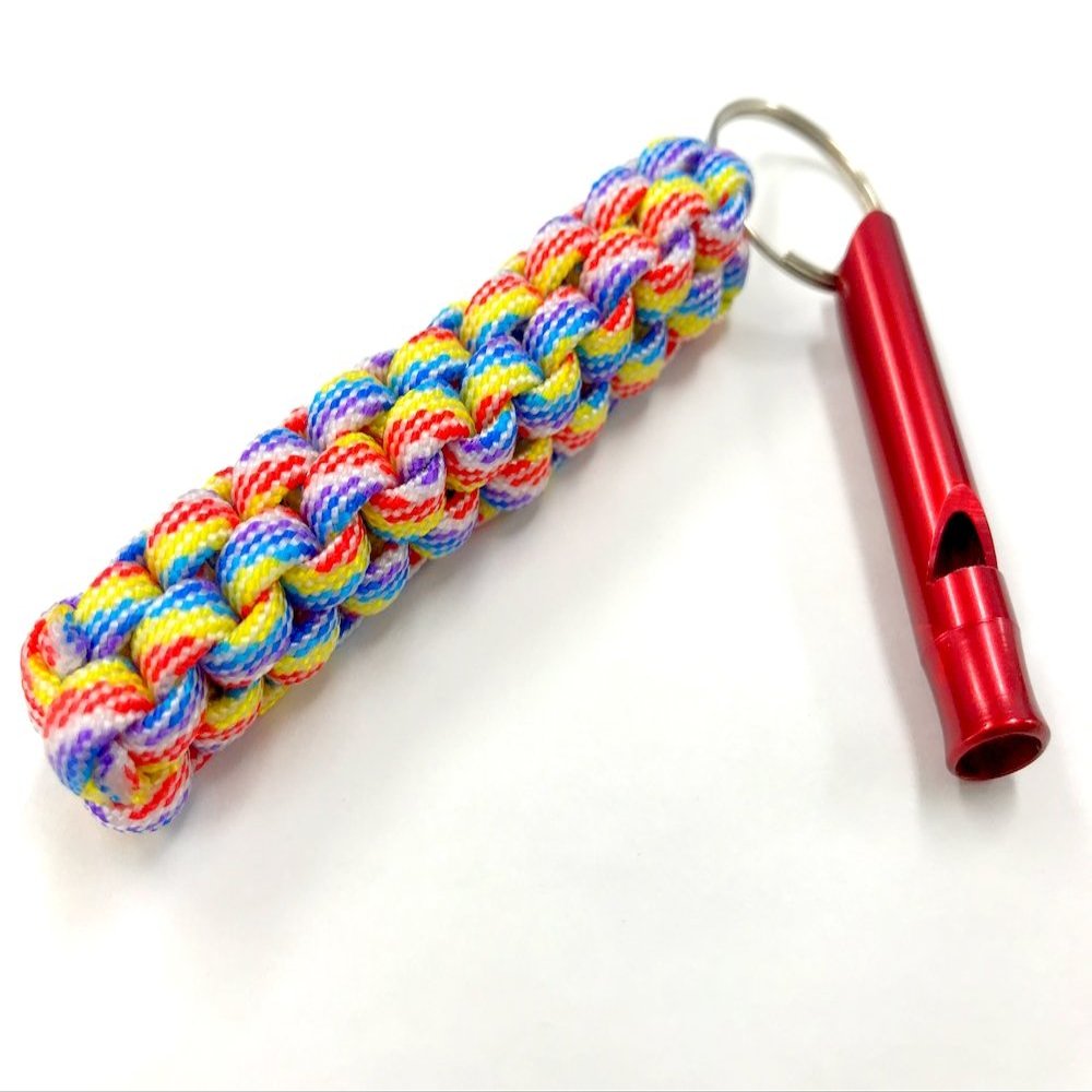 Paracord Key Chain [Rainbow] with Anodized Color Whistle