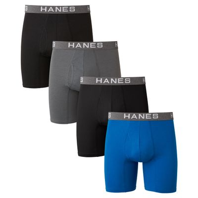 Hanes Ultimate Men's Comfort Flex Fit Boxer Briefs, Ultra Soft Cotton Modal Blend, Black/Grey/Blue-4 Pack, Large