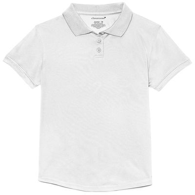 Classroom Uniforms Little Girl's Girls Fit Moisture Wicking Polo Shirt, sos White, XS