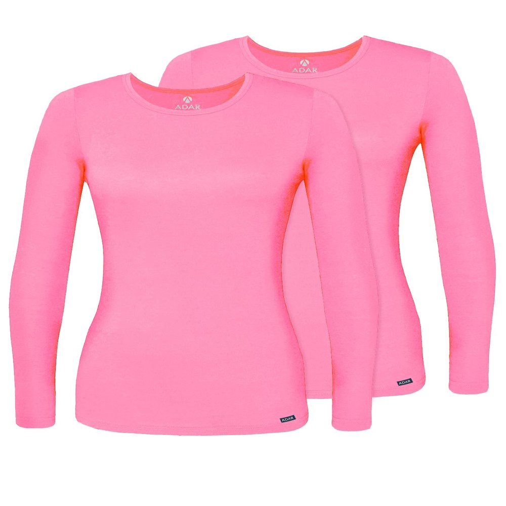 Adar Underscrubs for Women 2 Pack - Long Sleeve Underscrub Comfort Tee - 2902 - Neon Pink - XXS