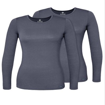 Adar Uniforms Underscrubs for Women 2 Pack - Long Sleeve Comfort Tee - 2902 - Pewter - XXS