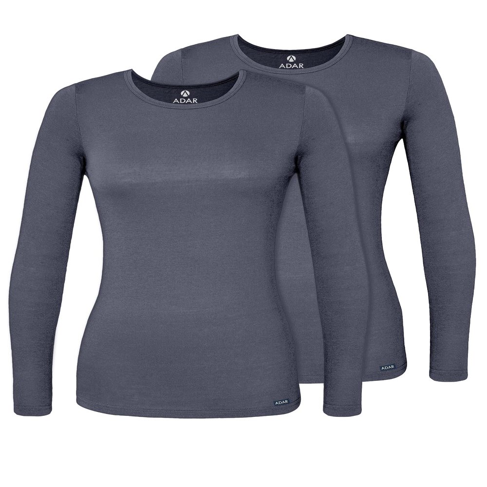 Adar Uniforms Underscrubs for Women 2 Pack - Long Sleeve Comfort Tee - 2902 - Pewter - XXS