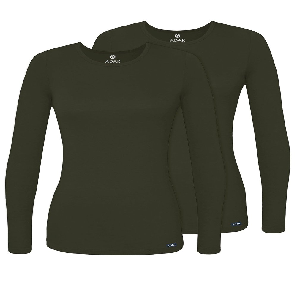 Adar Uniforms Underscrubs for Women 2 Pack - Long Sleeve Comfort Tee - 2902 - Olive - L