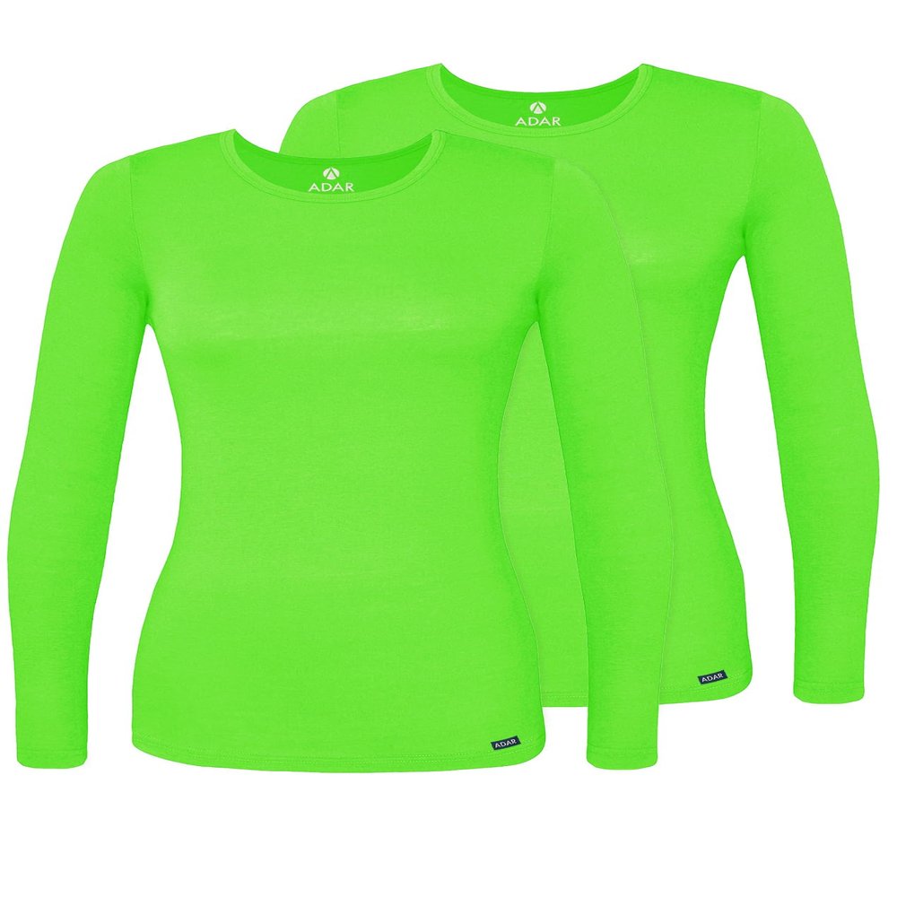 Adar Uniforms Underscrubs for Women 2 Pack - Long Sleeve Comfort Tee - 2902 - Neon Lime Green - XS
