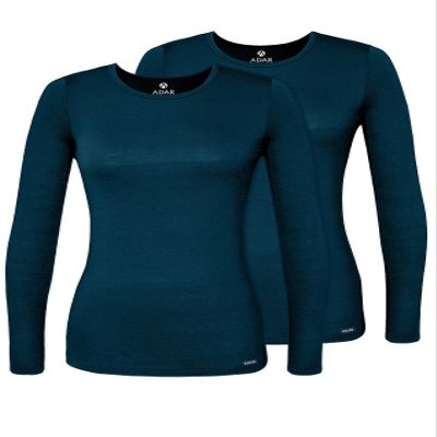 Adar Uniforms Underscrubs for Women 2 Pack - Long Sleeve Comfort Tee - 2902 - Caribbean Blue - 3X