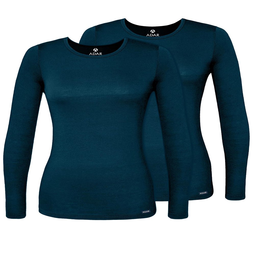 Adar Uniforms Underscrubs for Women 2 Pack - Long Sleeve Comfort Tee - 2902 - Caribbean Blue - 3X