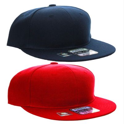 D&I Plain Flat Bill Visor Blank Snapback Hat Cap with Adjustable Snaps - 2 Pk - Nv, Red