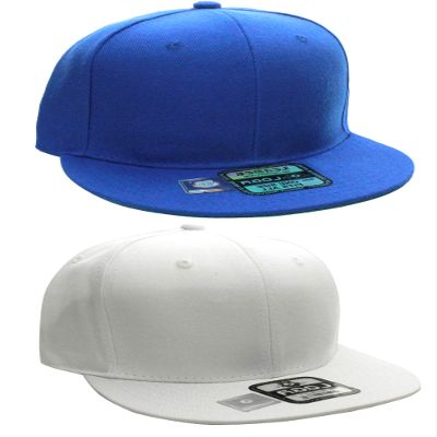 D&I Plain Flat Bill Visor Blank Snapback Hat Cap with Adjustable Snaps - 2 Pk - Wh, Ry