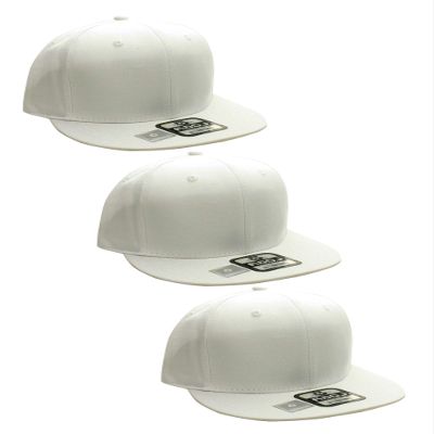 D&I Plain Flat Bill Visor Blank Snapback Hat Cap with Adjustable Snaps - 3 Pk - White, White, White
