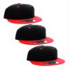 D&I Plain Flat Bill Visor Blank Snapback Hat Cap with Adjustable Snaps - 3 Pk - Bk/Red, Bk/Red, Bk/Red view 1