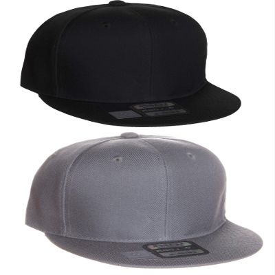 D&I Plain Flat Bill Visor Blank Snapback Hat Cap with Adjustable Snaps - 2 Pk - Bk, Light Gy