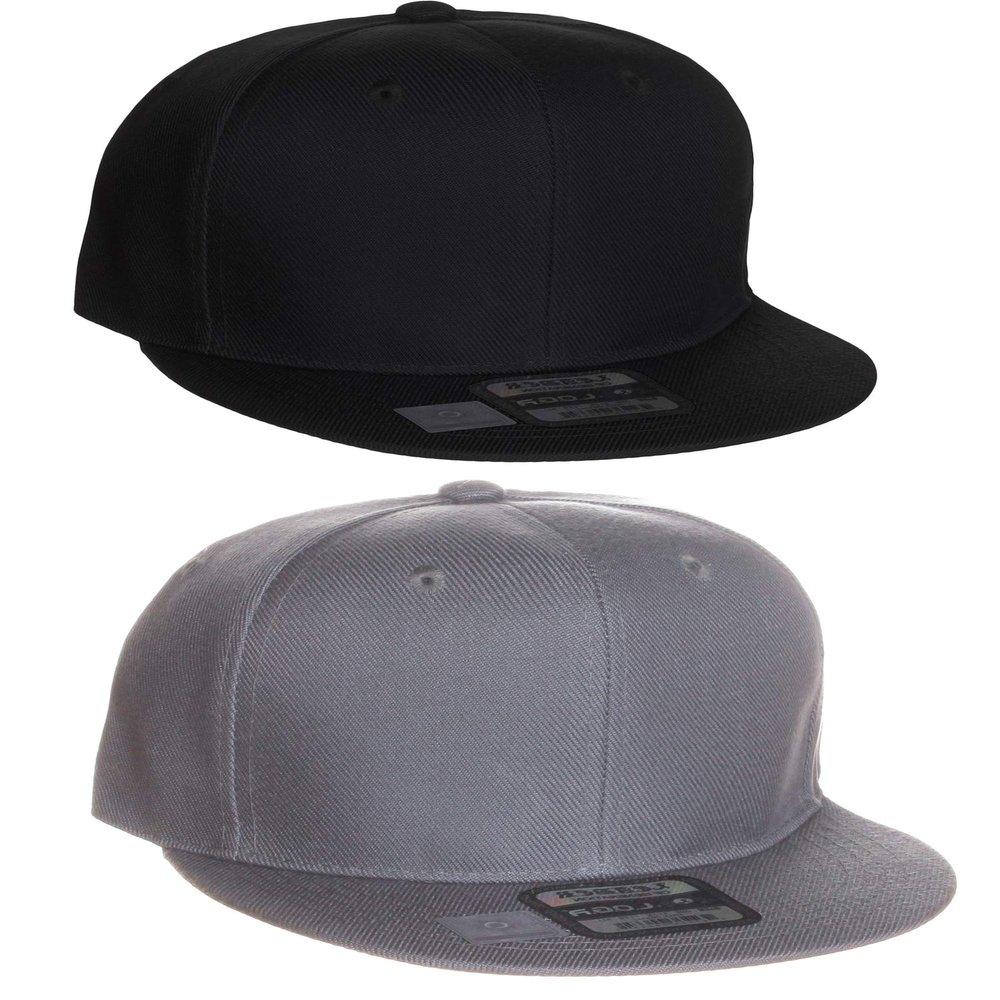 D&I Plain Flat Bill Visor Blank Snapback Hat Cap with Adjustable Snaps - 2 Pk - Bk, Light Gy