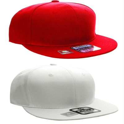 D&I Plain Flat Bill Visor Blank Snapback Hat Cap with Adjustable Snaps - 2 Pk - Wh, Red