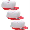 D&I Plain Flat Bill Visor Blank Snapback Hat Cap with Adjustable Snaps - 3 Pk - Wh/Red, Wh/Red, Wh/Red view 1