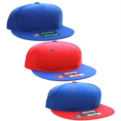D&I Plain Flat Bill Visor Blank Snapback Hat Cap with Adjustable Snaps - 3 Pk - Red/Ry, Ry, Ry/Red