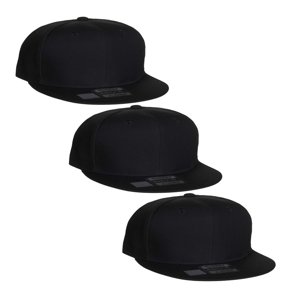D&I Plain Flat Bill Visor Blank Snapback Hat Cap with Adjustable Snaps - 3 Pk - Black, Black, Black