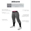 Alleson Athletic Fastpitch Softball Pants for Women. Low Rise Double Knit Charcoal Softball Pants Made with Stretch Knit Polyester (Style 615PSW) Large view 3