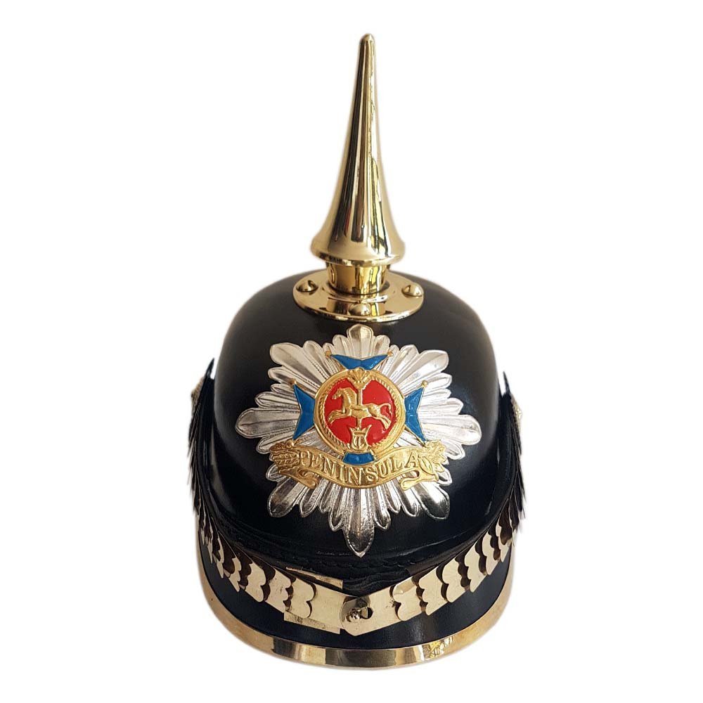 SHREYAS Prussian Pickelhaube Leather & Brass Military Spike Helmet German Leather Helmet