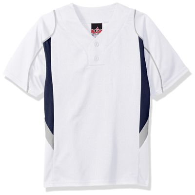 Alleson Athletic Boys Youth Baseball Jersey, White/Navy/Grey, Large