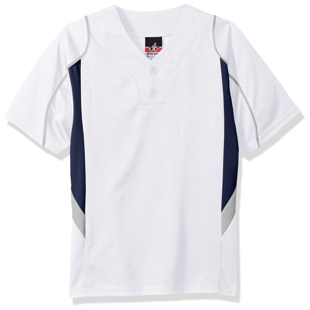 Alleson Athletic Boys Youth Baseball Jersey, White/Navy/Grey, Large