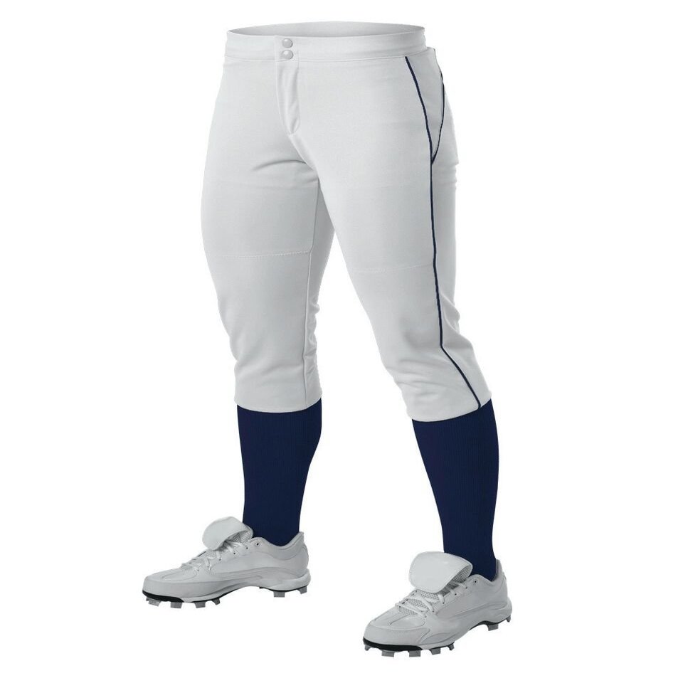 Alleson Athletic Girls Fast pitch Softball Pants with Belt Loops, White/Navy, Medium