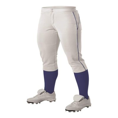Alleson Athletic Girls Fast pitch Softball Pants with Belt Loops, White/Royal, Large
