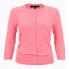 YEMAK Women's Knit Cardigan Sweater  3/4 Sleeve Crewneck Basic Classic Casual Button Down Soft Lightweight Knitted Top CO079-PNK-2X Pink view 3