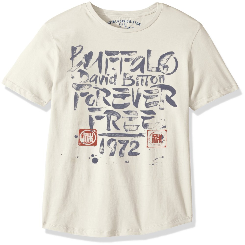 Buffalo by David Bitton Boys' Big Short Sleeve Graphic Tee Shirt, Rinx Pearl, Medium (10/12)