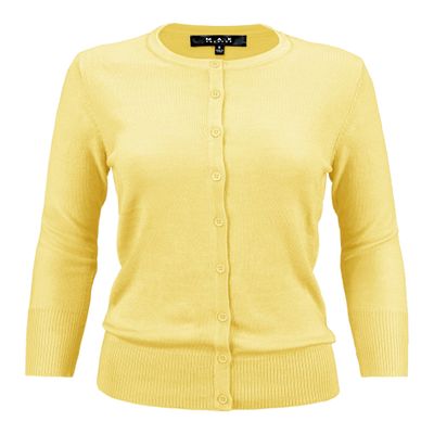YEMAK Women's Crewneck Button Down Knit Cardigan Sweater Vintage Inspired,Baby Yellow,1X (PLUS)