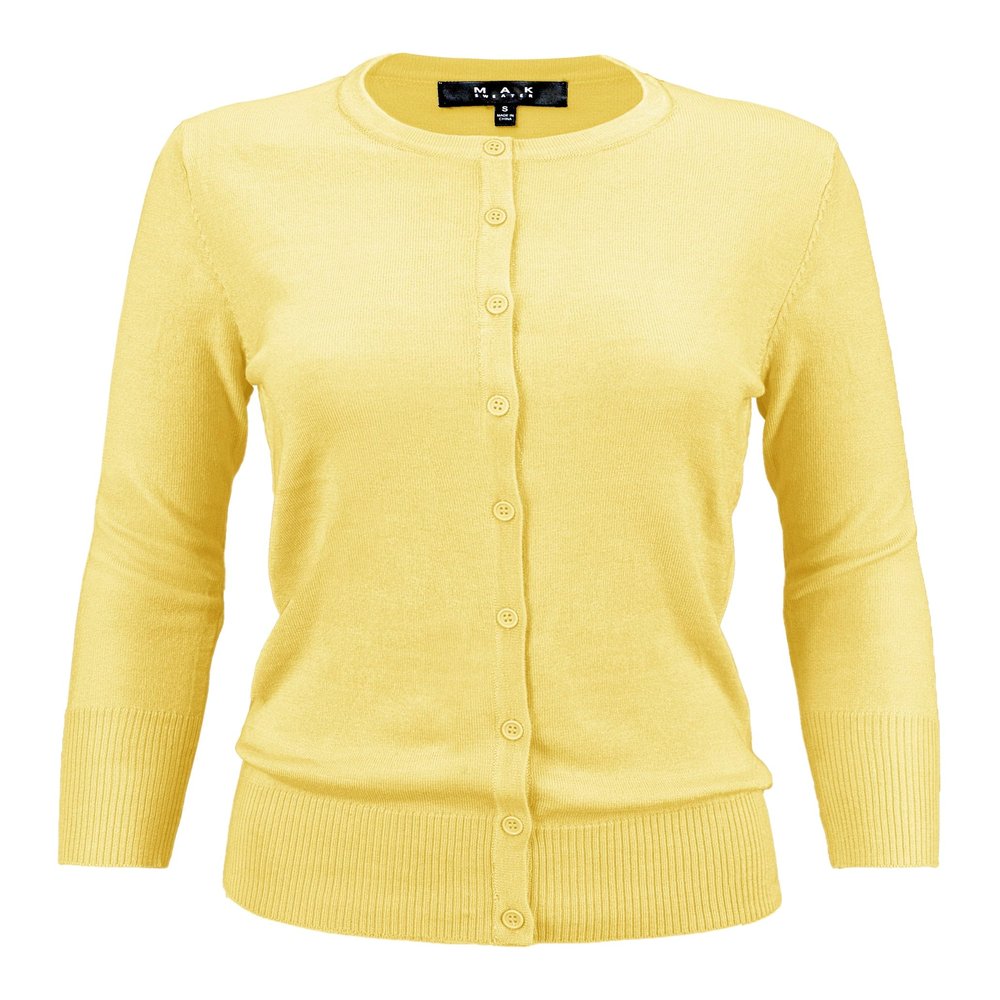 YEMAK Women's Crewneck Button Down Knit Cardigan Sweater Vintage Inspired,Baby Yellow,1X (PLUS)