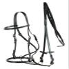 HORZE Genuine Leather Cross-Under Bitless Bridle | Includes Web Reins with Hand Stops - Black - Pony view 1