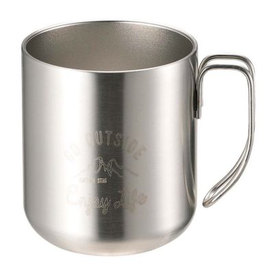 Captain Stag UE-3428 Mug, Cup, Double Stainless Steel, Vacuum Insulated, Hot or Cold Insulated, 11.8 fl oz (350 ml), Silver