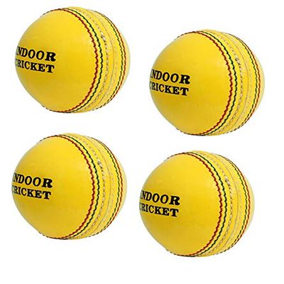 CW Indoor Cricket Ball Club Match Tournament Play Balls Set of 4 Yellow Cricket Ball Indoor Cricket Leather Ball Yellow 2 Piece Hand Stitch Senior Ball Weight 120gram Approx