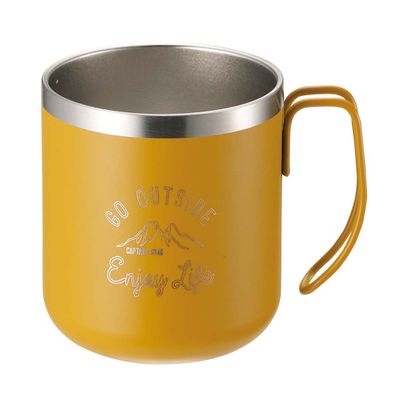 Captain Stag UE-3434 Mug, Cup, Double Stainless Steel, Vacuum Insulated, Hot or Cold Retention, 11.8 fl oz (350 ml), Yellow