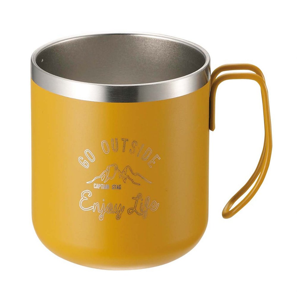 Captain Stag UE-3434 Mug, Cup, Double Stainless Steel, Vacuum Insulated, Hot or Cold Retention, 11.8 fl oz (350 ml), Yellow