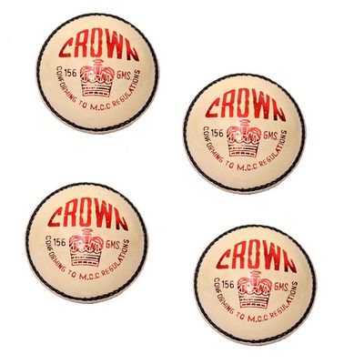 CW Crown White Handstitched Senior Cricket Ball Genuine Leather Pack of 4 Hardball