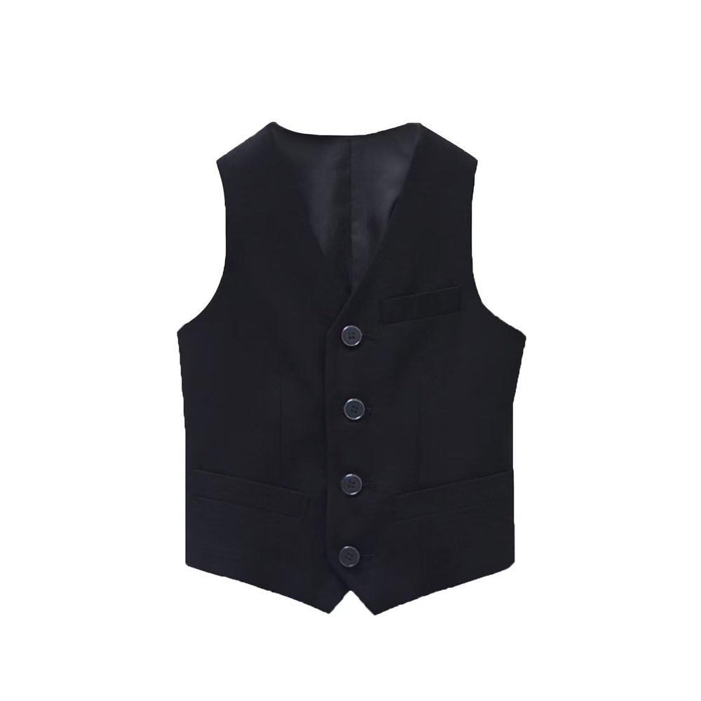 Fankeshi Boy's 4 Button Formal Suit Vest Black 3T