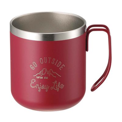 Captain Stag Monte UE-3435 Mug, Cup, Double Stainless Steel, Vacuum Insulated, Heat and Cold Retention, 11.8 fl oz (350 ml), Red