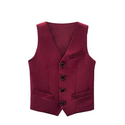 Fankeshi Boy's 4 Button Formal Suit Vest Red 3