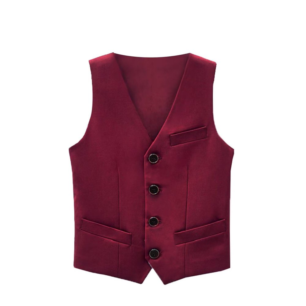 Fankeshi Boy's 4 Button Formal Suit Vest Red 3