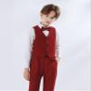 Fankeshi Boy's 4 Button Formal Suit Vest Red 3 view 3