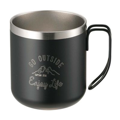 Captain Stag UE-3429 Mug, Cup, Double Stainless Steel, Vacuum Insulated, Hot or Cold Insulated, 11.8 fl oz (350 ml), Black