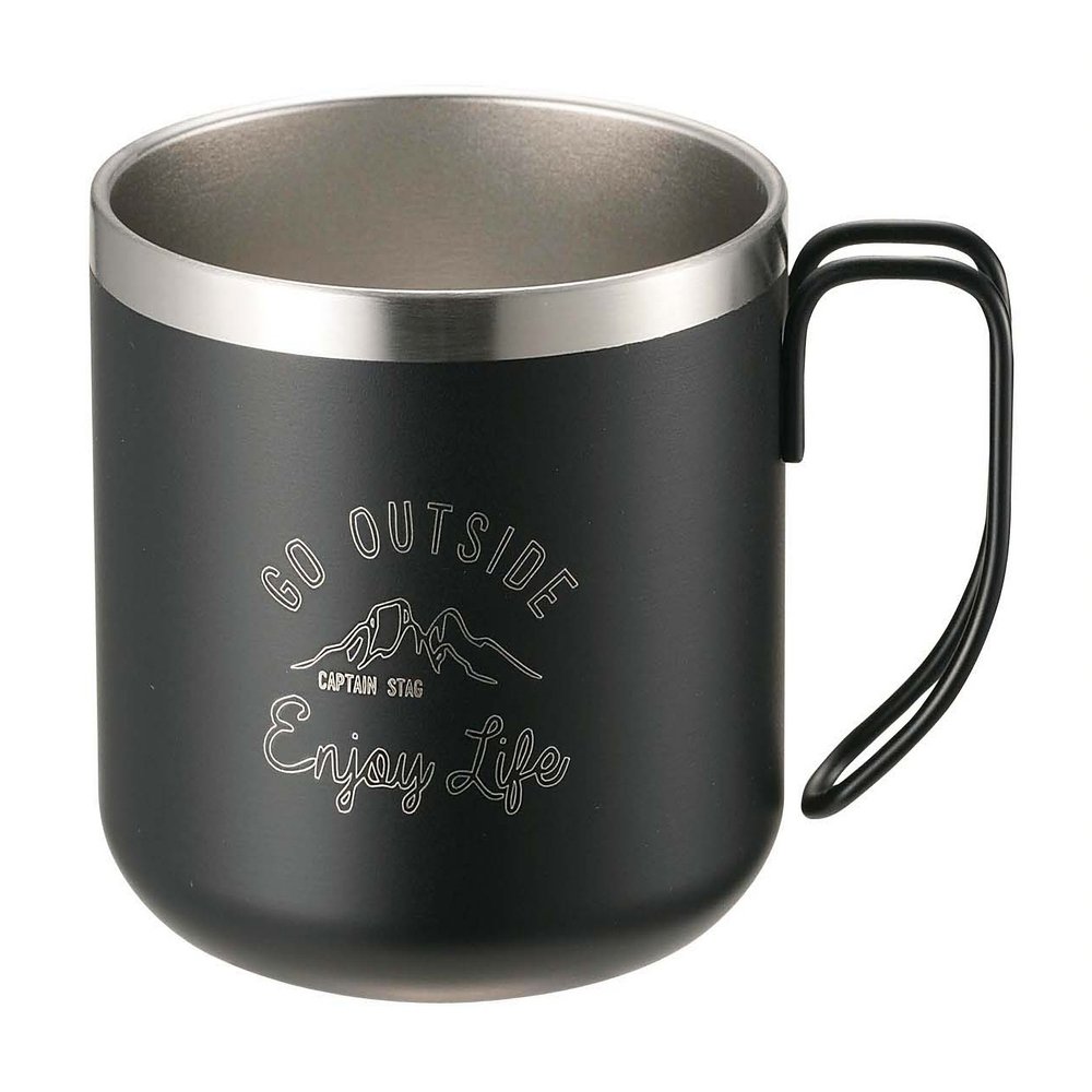 Captain Stag UE-3429 Mug, Cup, Double Stainless Steel, Vacuum Insulated, Hot or Cold Insulated, 11.8 fl oz (350 ml), Black