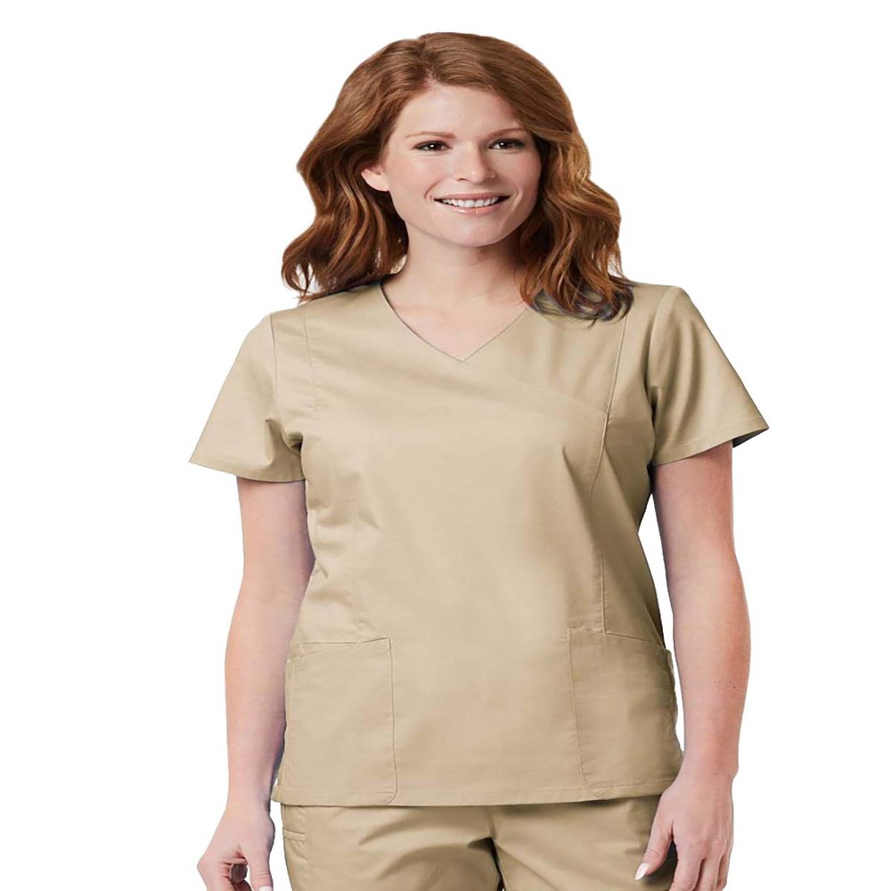 Maevn Women's Blossom Signature Ladies Mesh Pocket Mock Wrap Top(Khakhi, XX-Large)
