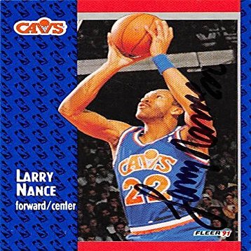 Sports Memorabilia Larry Nance Autographed Basketball Card (Cleveland Cavaliers, SC) 1991 Fleer #37 - Unsigned Basketball Cards