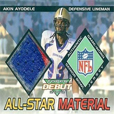 Autograph Warehouse 345052 Akin Ayodele Player Worn Jersey Patch Football Card - Purdue Boilermakers 2002 Topps Debut All Star No. AMAA Rookie