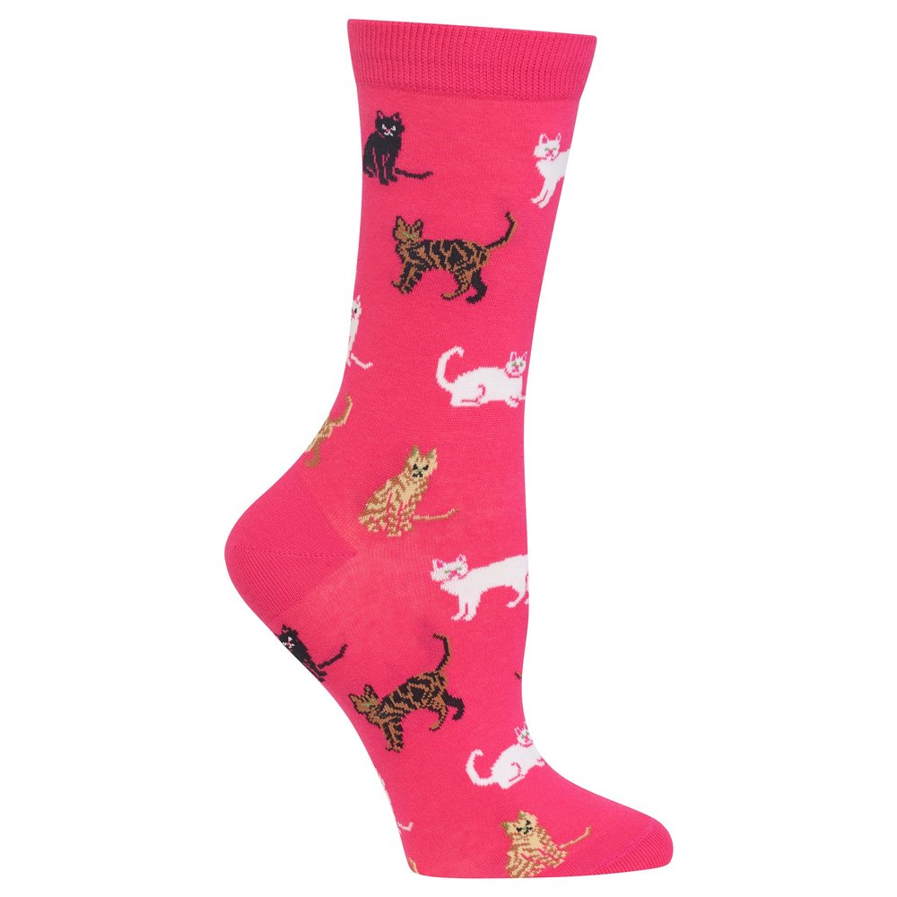 HOTSOX Women's Cats Crew Socks 1 Pair Pack, Hot Pink, Women's Shoe Size: 4-10