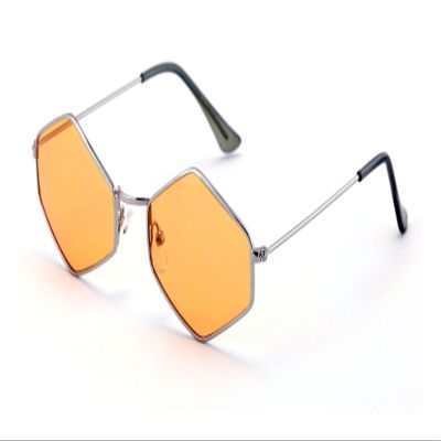 V.W.E. Metal Frame Slim Temple Color Lens Hexagon Sunglasses Rock and Roll (Orange)