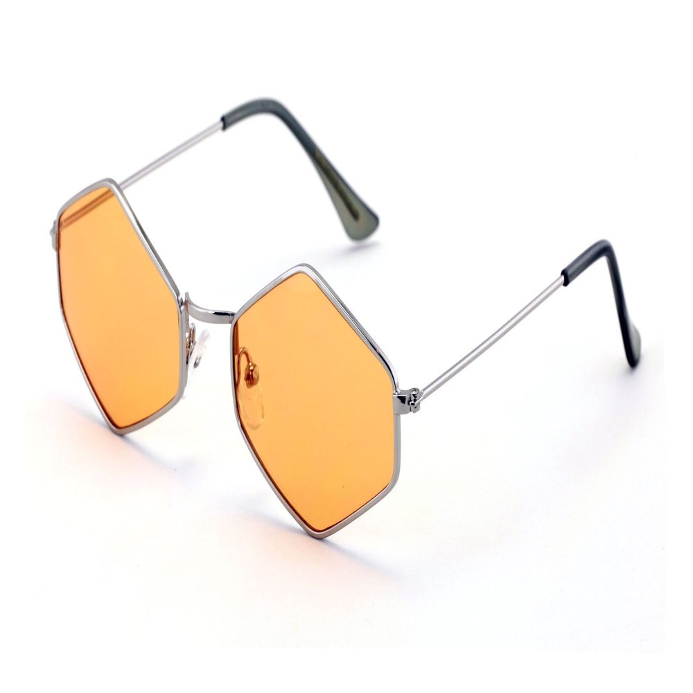 V.W.E. Metal Frame Slim Temple Color Lens Hexagon Sunglasses Rock and Roll (Orange)
