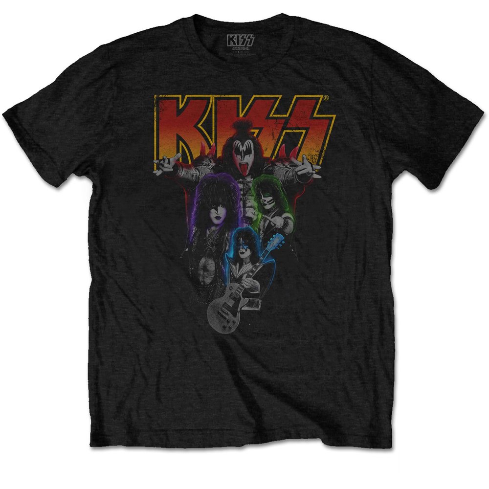 KISS Men's Neon Band Slim Fit T-Shirt Medium Black
